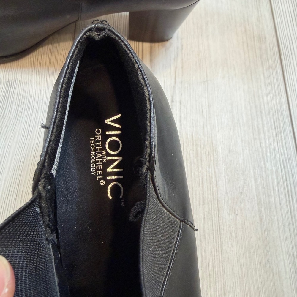 Vionic Point Black Leather Ankle Booties Orthaheel Block Heel TVW4151 Womens 8.5 - Picture 4 of 11